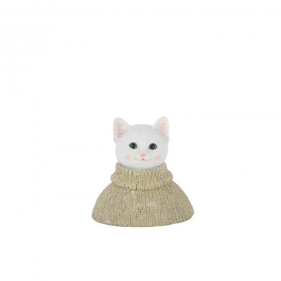 J Line chats statuettes Jolipa Chat Bust Sweater Polyrésine Gris Vert Blanc.