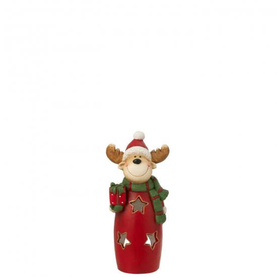 J Line Tealight Holder Reindeer Scarf Hat Magnesium Multicolored Small tea lights holders.