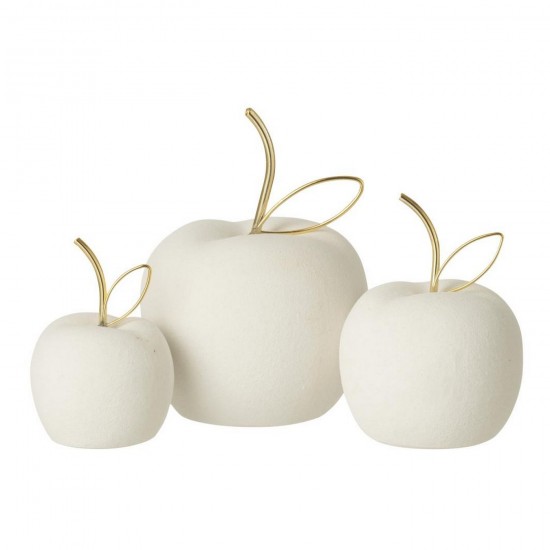 J Line fruits Jolipa Set De 3 Pomme Finition Sable Blanc Dore.
