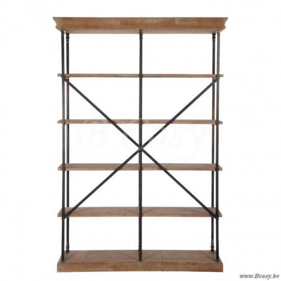 J Line Jline Rek Kruis 6 Legplanken Metaal Hout Naturel Zwart