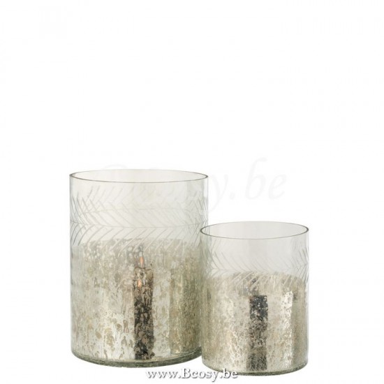 J Line Jline Windlicht Klassiek Crackle Glas Transparant Zilver Large