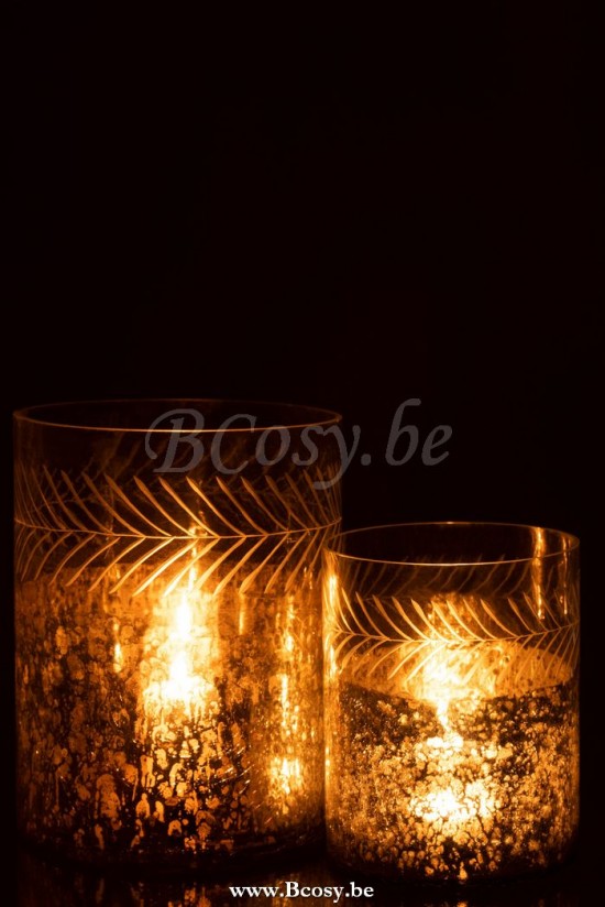 J Line Jline Windlicht Klassisch Crackle Glas Transparent Silber Large lanternen