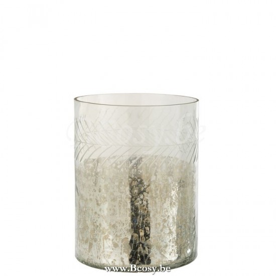 J Line 6379 Windlicht Klassiek Crackle Glas Transparant Zilver Large 28H windlichten