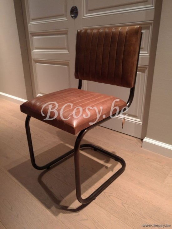 J Line J Line Eetkamerstoel Eugène Leder kleur cognac