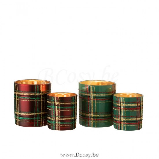 J Line Jline Tealight Holder Checkered Glass Red Green Large Assortment Of 2 tea lights holders