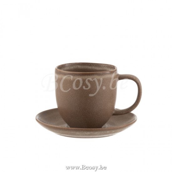 tasses de cafe avec sous tasses soucoupes Jolipa Jline Tasse Sous Tasse Louise Ceramique Cognac