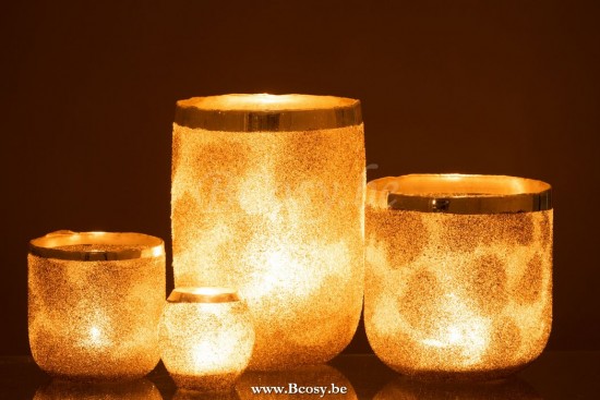 J Line Jline Teelichthalter Frost Rund Glas Silber Extra Large t lichthalter teelichtleuchter teelichte