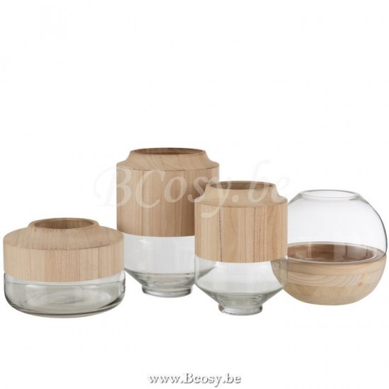 baroque applique fleur de J Line Appliques Murales Jolipa Jline Vase Rond Haut Bois Verre Marron Clair Large