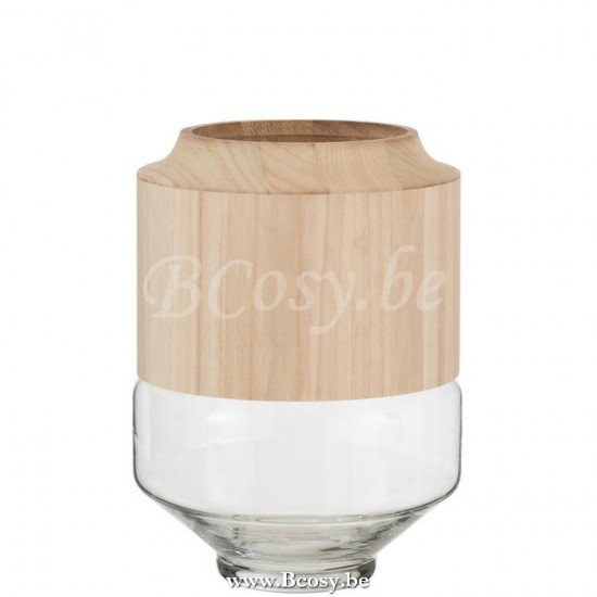 J Line Jline Vaas Rond Hoog Hout Glas Lichtbruin Large