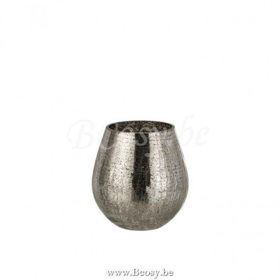 J Line Jline Windlicht Eivorm Craquele Glas Grijs Small