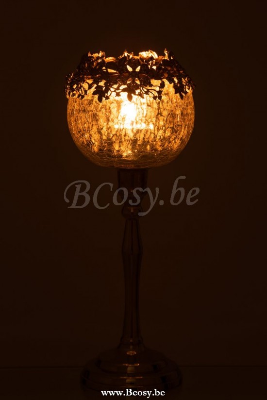 photophores Jolipa Jline Photophore Pied Bijou Metal Aluminium Verre Argent Large