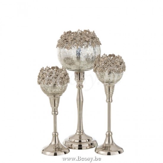 J Line Jline Theelichthouder Op Voet Juweel Metaal Aluminium Glas Zilver Large