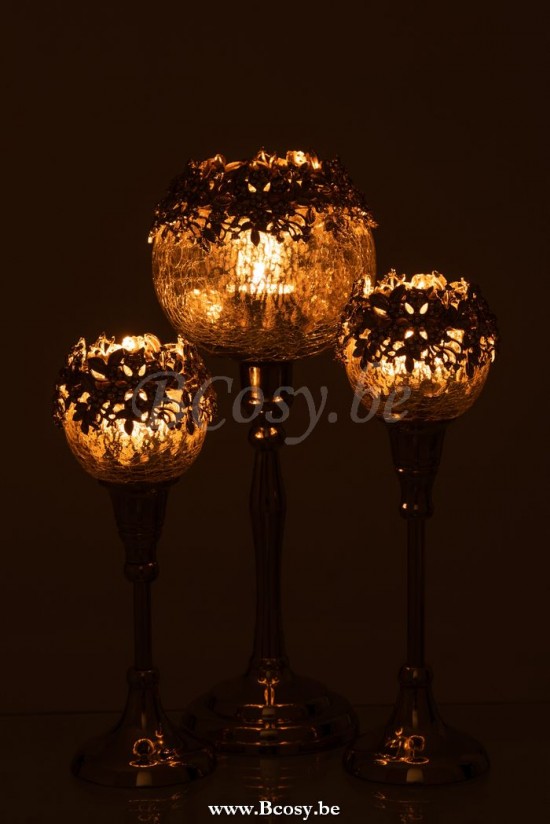 J Line Jline Teelichthalter Auf Fuß Schmuck Metall Aluminium Glas Silber Large t lichthalter teelichtleuchter teelichte