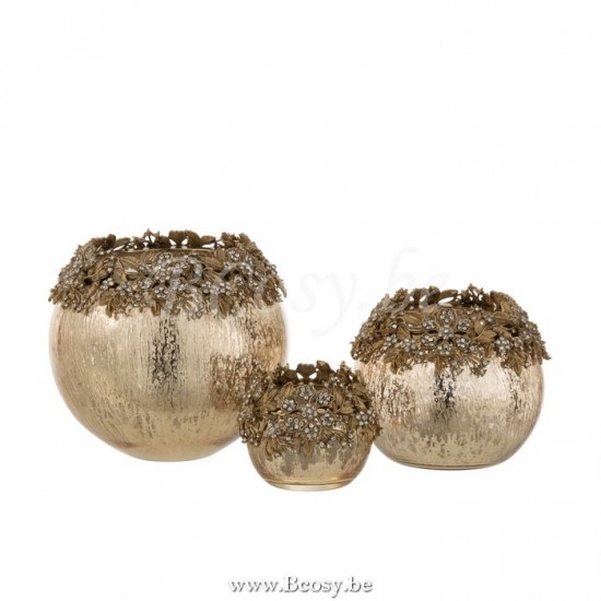 J Line Jline Theelichthouder Juweel Metaal Glas Goud Large