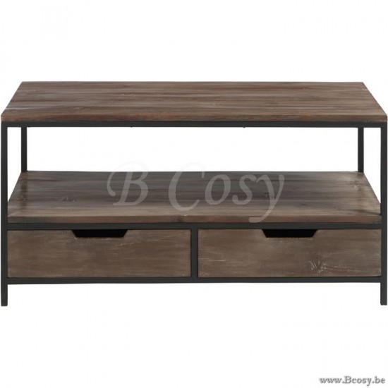 Table basse rectangulaire bois et métal 2 tiroirs industrielle armoires meubles tele tv de television télévision Jolipa Jline Table De Salon Bois Metal Marron Noir