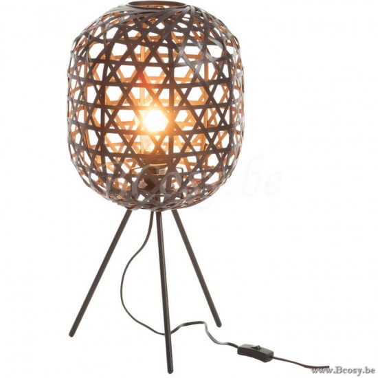 Jline 82162 tafellamp tripod rond bamboe metaal zwart j line Verlichting Luminaires Lighting Lampen Iluminación Illuminazione LIGHTING INDOORTafellampen 