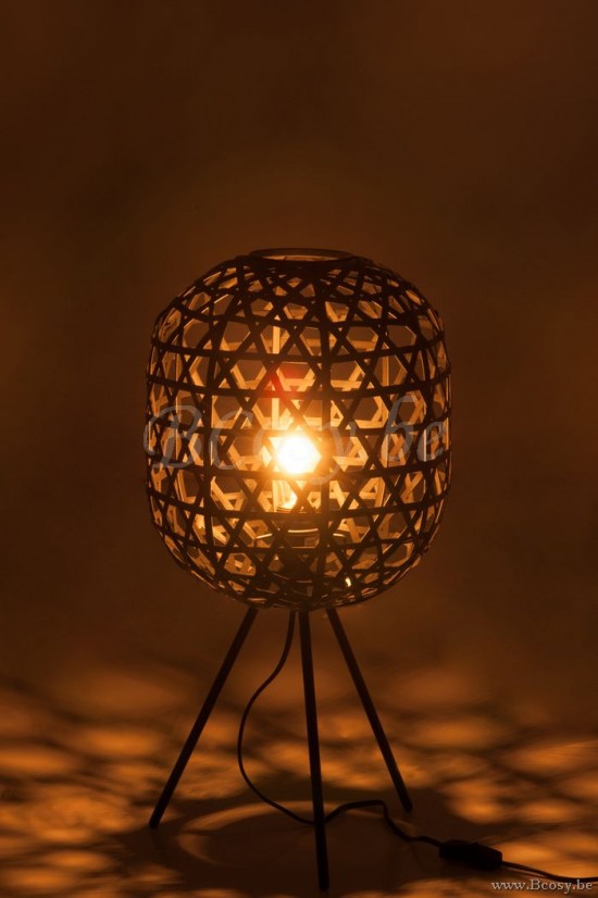 Éclairage Armatures Luminaires D'intérieur Pieds De Lampe Avec Abat Jour Lampes De Table Jolipa Jline Lampe De Bureau Trepied Rond Bambou Metal Noir
