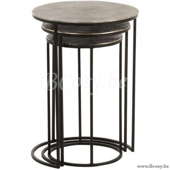 tables gigognes basses d appoint bouts de canapé Jolipa Jline Set De 3 Table Gigogne Ronde Aluminium Noir Gris