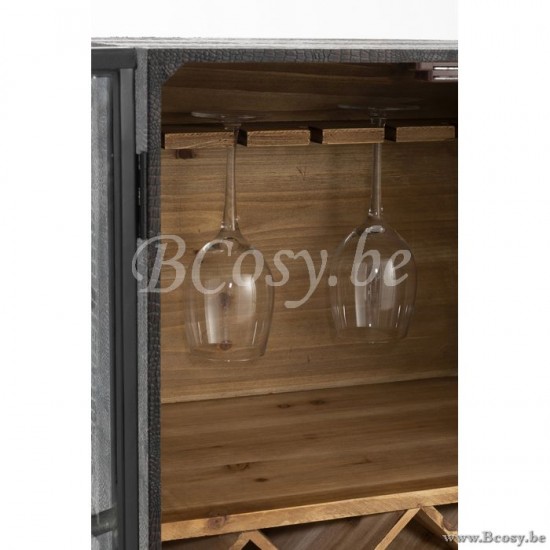 JLine J Line 90230 Zwarte BARKAST 2 LADES Hout Glas Zwart 50 barmeubelen
