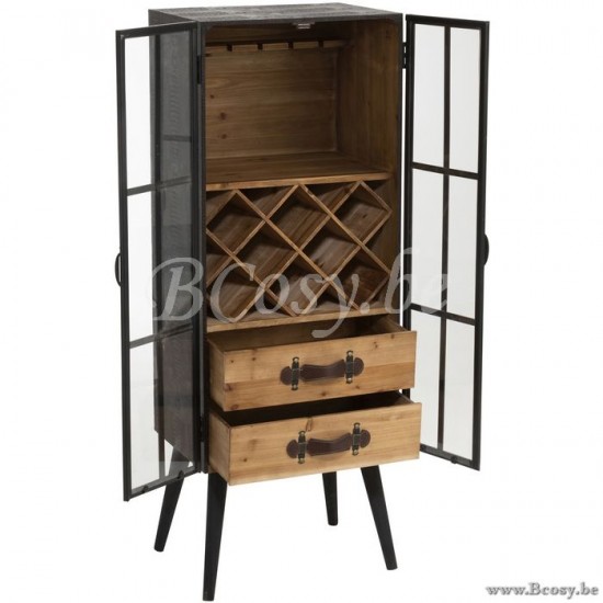 J Line Barkast 2 Lades Hout Glas Zwart