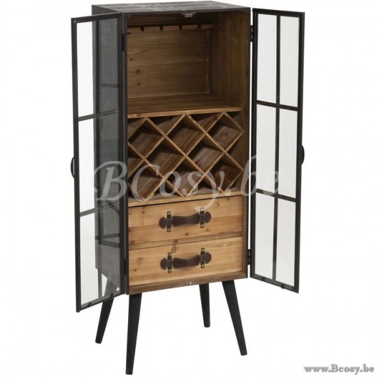 Jolipa Jline Meuble Bar 2 Tiroirs Bois Verre Noir