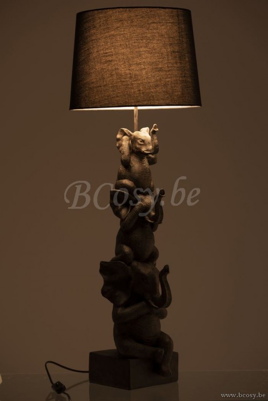 Éclairage Armatures Luminaires D'intérieur Pieds De Lampe Avec Abat Jour Lampes De Table Jolipa Jline Lampe 3 Elephants Resine Marron
