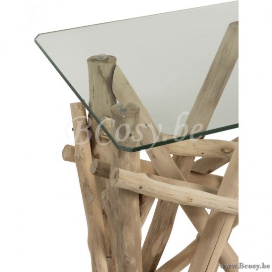 J Line Jline Console Rectangle Branch Wood Glass Natural sidetables