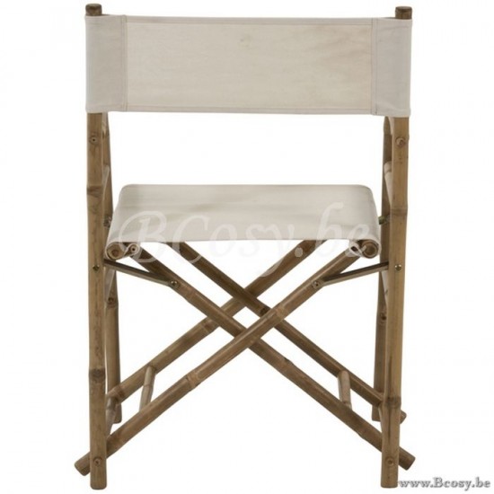 J Line Jline Stoel Regisseur Plooibaar Bamboe Textiel Naturel Wit