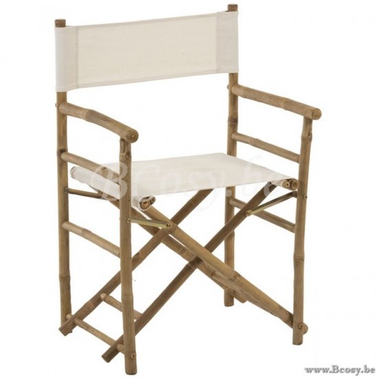 J Line 91401 Bamboe Houten REGISSEURSTOEL PLOOIBAAR Bamboe Met Textiel Naturel Met Wit 60 L58xB44xH88 cm opklapbare inklapbare opplooibare regisseurstoelen