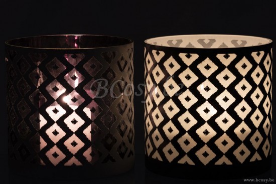 lanternes photophores Jolipa Jline Photophore Quadrille Verre Noir Blanc Large Assortiment De 2