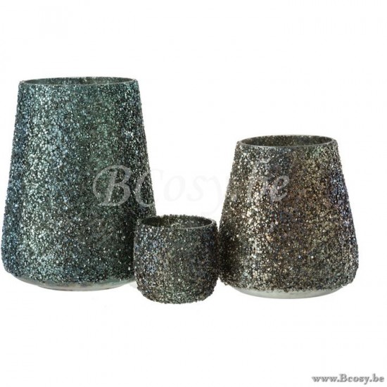 J Line Jline Windlicht Glitter Glas Donkergroen Large