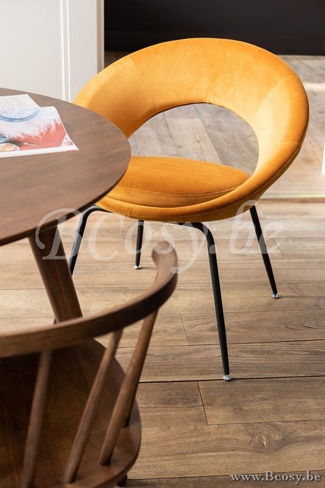 JLine J Line 96146 Stoel Rond Metaal Textiel Oker 76H stoelen eetkamerstoelen eethoekstoelen eettafelstoelen eetstoelen
