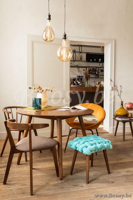 J Line Stoel Rond Metaal Textiel Oker