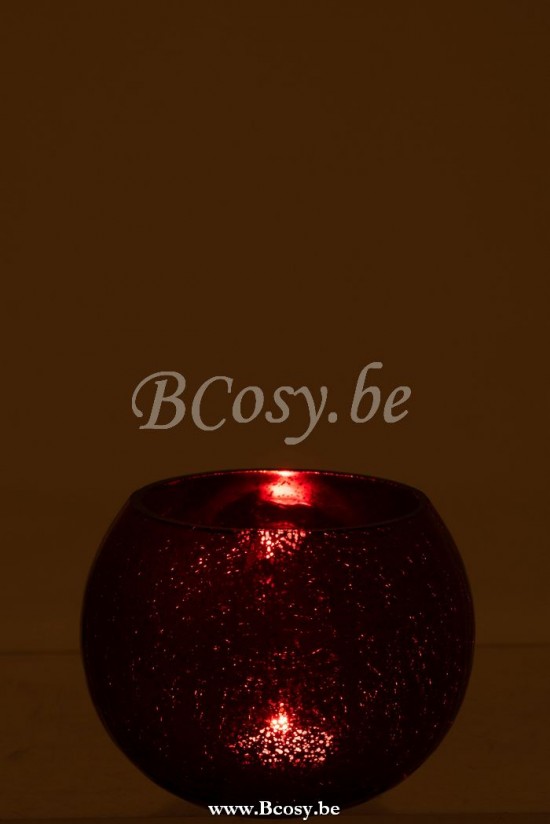 lanternes photophores Jolipa Jline Photophore Boule Craquele Verre Brillant Rouge Medium