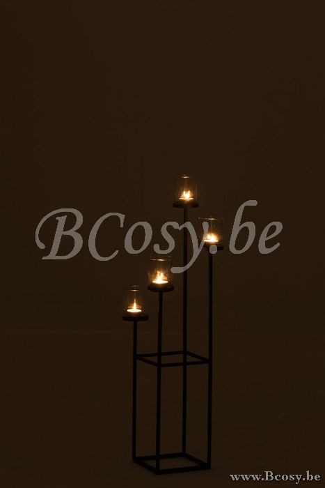 bougeoirs Jolipa Jline Bougeoir 4 Parties Metal Verre Noir