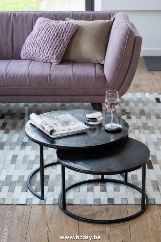 Jline set 3 bijzettafels aluminium zwart ronde nesting tables j line