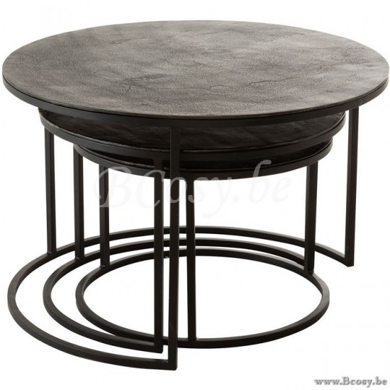 Jline 97000 set 3 bijzettafels aluminium zwart ronde nesting tables j line Meubels Meubles Furniture Möbel Muebles Mobili MEUBELEN Bijzettafels