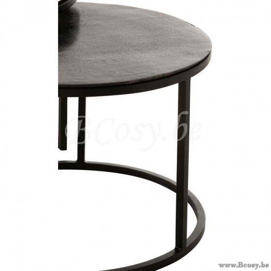 tables d appoint bouts de canapé Jolipa Jline Set De 3 Table Gigogne Ronde Oxidize Aluminium Metal Antique Noir Vert
