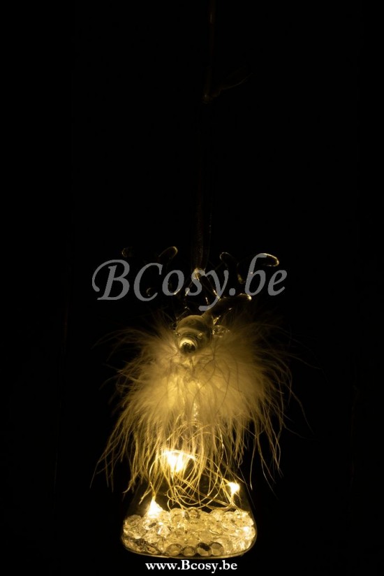 pendeloques Jolipa Jline Boule De Noel Renne Led Plumes Verre Transparent Small