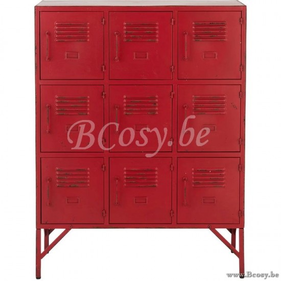 armoires avec portes et tirroirs Jolipa Jline Armoire 9 Tiroirs Metal Rouge