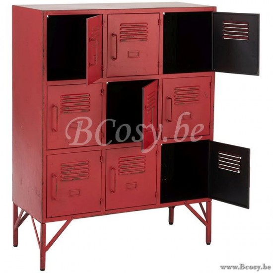 J Line Jline Schrank 9 Schubladen Metall Rot schubladenschrank schrank mit schubladen schubladenschraenke schraenke mit schubladen