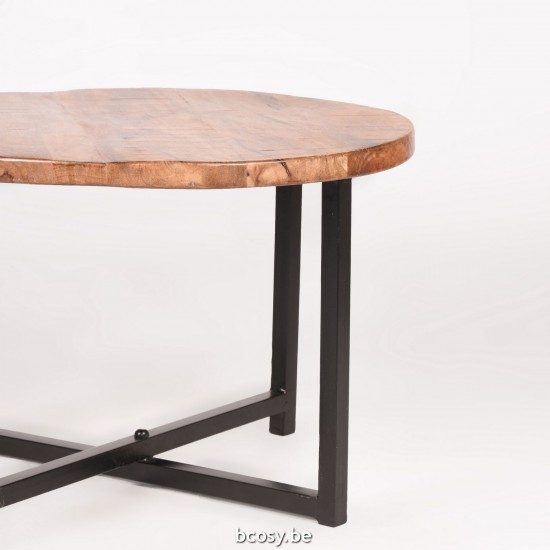 LABEL51 Table d'appoint ronde 60 cm Dex Rough Bois de manguier.