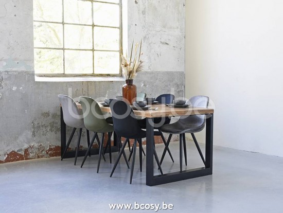 LABEL51 Chaise de salle à manger Capri Army Velours Zwart Metalen Frame.