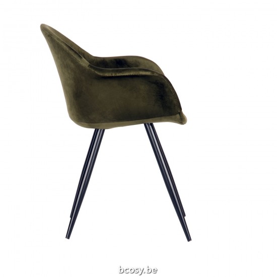 LABEL 51 Eetkamerstoel Forli Army Fluweel Zwart Metalen Frame.