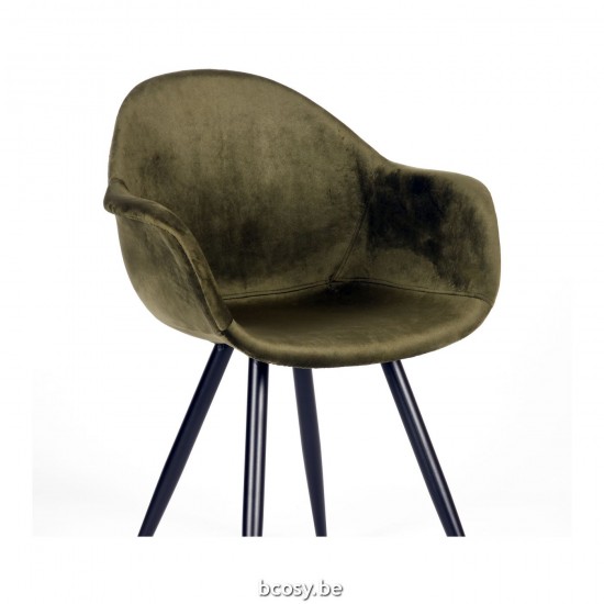 LABEL51 Chaise de salle à manger Forli Army Velours Zwart Metalen Frame.