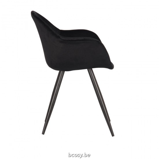 LABEL 51 Eetkamerstoel Forli Zwart Fluweel Zwart Metalen Frame.