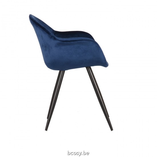 LABEL 51 Eetkamerstoel Forli Blauw Fluweel Zwart Metalen Frame.
