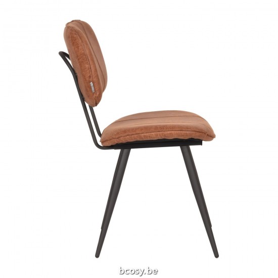 LABEL 51 Eetkamerstoel Fos Cognac Leder Zwart Metalen Frame.