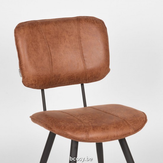 LABEL51 Chaise de salle à manger Fos Cognac Cuir Zwart Metalen Frame.