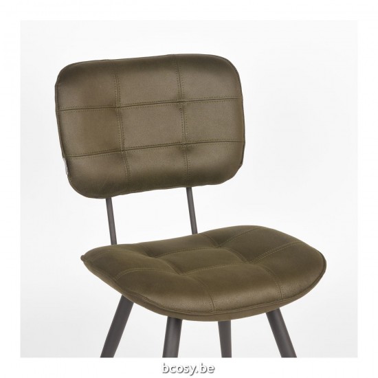 LABEL51 Chaise de salle à manger Gus Army Microvezel Zwart Metalen Frame.